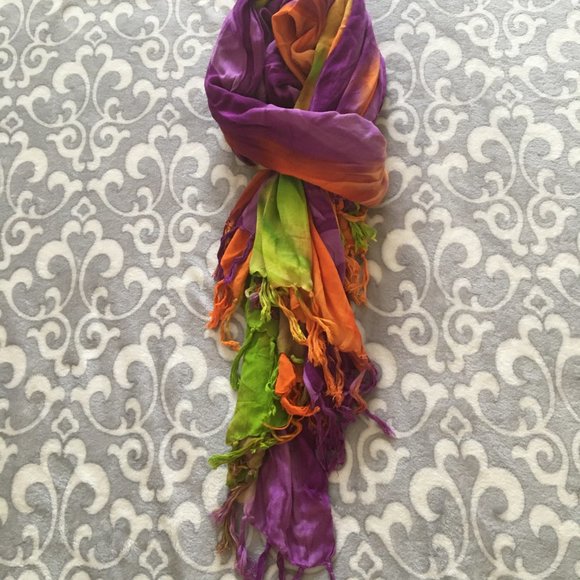 Tie-dye Rainbow-coloured Scarf or Beach Cover-up - Picture 2 of 5